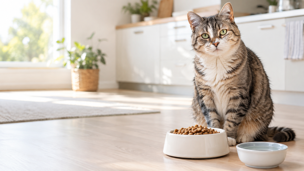 Senior cat eating healthy cat food